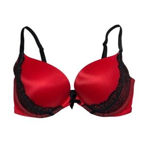 Victoria's Secret Very Sexy Red Black Lace Rhinestone Push-Up Bra 34DD